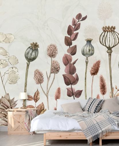 burnt orange, brown and creamy flowers wallpaper