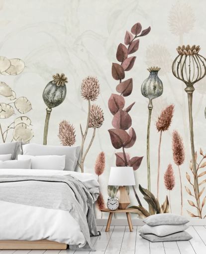 verbrannte orange, braune und cremige Blumen Tapete