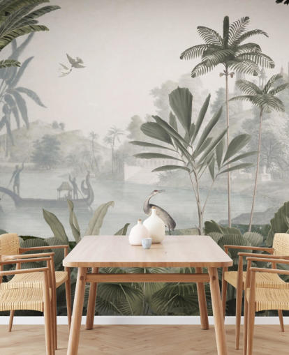 mural de papel de parede de selva verde frondosa com leopardos chamado Green Leopard Landscape de Sir Edward para quartos e corredores mural de papel de parede de selva verde frondosa com leopardos chamado Green Leopard Landscape de Sir Edward para quartos e corredores