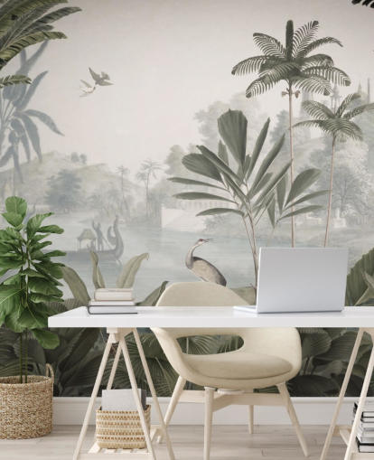 mural de papel de parede de selva verde frondosa com leopardos chamado Green Leopard Landscape de Sir Edward para quartos e corredores mural de papel de parede de selva verde frondosa com leopardos chamado Green Leopard Landscape de Sir Edward para quartos e corredores