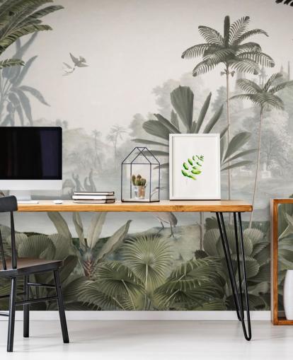 papier peint sur une jungle verte feuillue avec des léopards appelé Green Leopard Landscape par Sir Edward pour les chambres et les couloirs papier peint sur une jungle verte feuillue avec des léopards appelé Green Leopard Landscape par Sir Edward pour les chambres et les couloirs