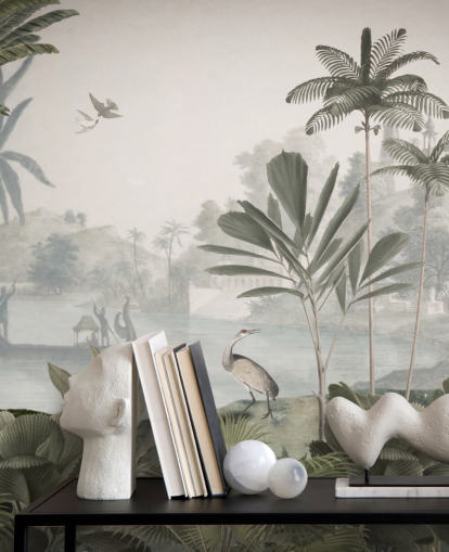 leafy green jungle with leopards wallpaper mural called Green Leopard Landscape by Sir Edward for bedrooms and hallways leafy green jungle with leopards wallpaper mural called Green Leopard Landscape by Sir Edward for bedrooms and hallways