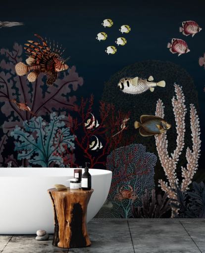 fondo de pantalla muy oscuro de arrecifes de coral y peces vintage