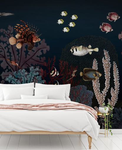 very dark coral reef and fish vintage illustration wallpaper very dark coral reef and fish vintage illustration wallpaper