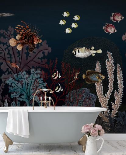 veldig mørkt korallrev og fisk vintage illustrasjon tapet veldig mørkt korallrev og fisk vintage illustrasjon tapet