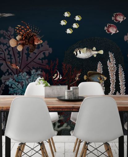 fondo de pantalla muy oscuro de arrecifes de coral y peces vintage