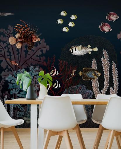 very dark coral reef and fish vintage illustration wallpaper very dark coral reef and fish vintage illustration wallpaper