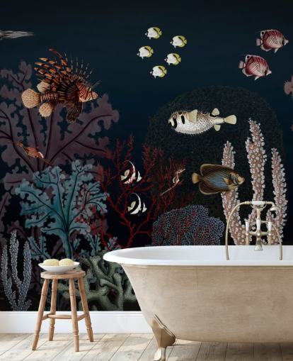 veldig mørkt korallrev og fisk vintage illustrasjon tapet veldig mørkt korallrev og fisk vintage illustrasjon tapet