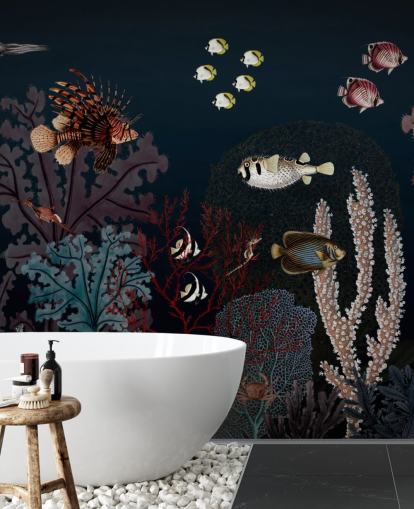 fondo de pantalla muy oscuro de arrecifes de coral y peces vintage