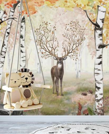 deer with magical antlers in autumnal birch woodland wallpaper deer with magical antlers in autumnal birch woodland wallpaper