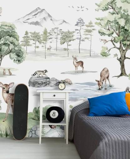 adorável papel de parede de viveiro de animais da floresta