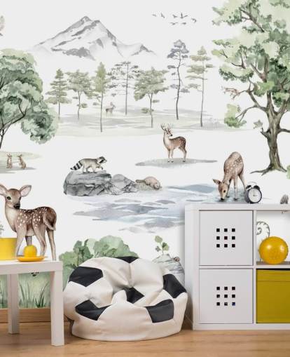 adorabile carta da parati per vivaio di animali della foresta