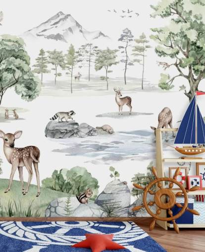 adorable forest animals nursery wallpaper