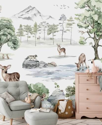 adorable fondo de pantalla de guardería de animales del bosque