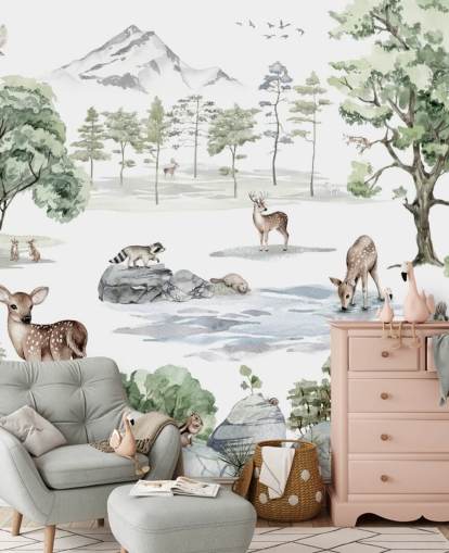 adorable papier peint de pépinière d'animaux de la forêt