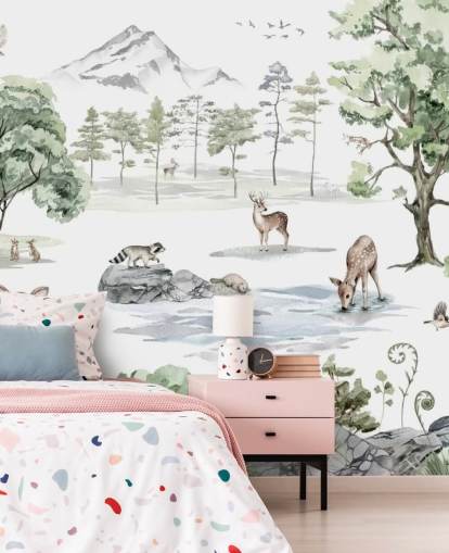 schattig behang voor de kinderkamer van bosdieren