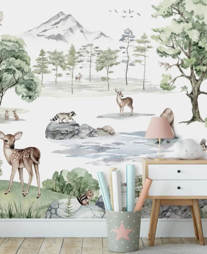 schattig behang voor de kinderkamer van bosdieren
