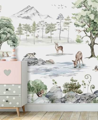 adorable forest animals nursery wallpaper