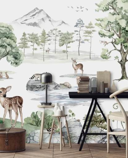 adorable forest animals nursery wallpaper