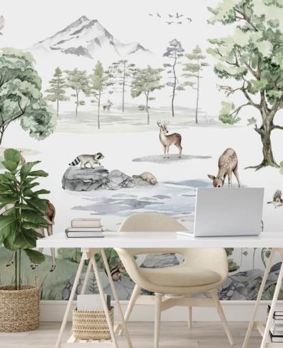 adorable forest animals nursery wallpaper