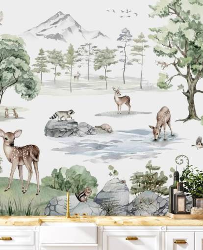 adorable fondo de pantalla de guardería de animales del bosque