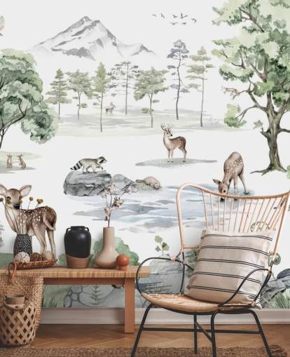 adorable forest animals nursery wallpaper