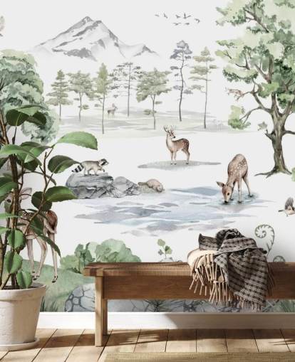 adorable forest animals nursery wallpaper