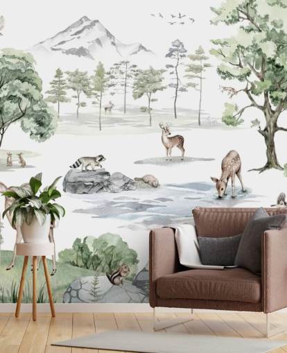 adorable forest animals nursery wallpaper