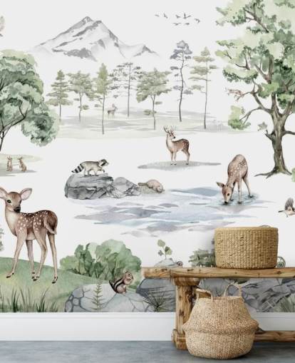 adorável papel de parede de viveiro de animais da floresta adorável papel de parede de viveiro de animais da floresta