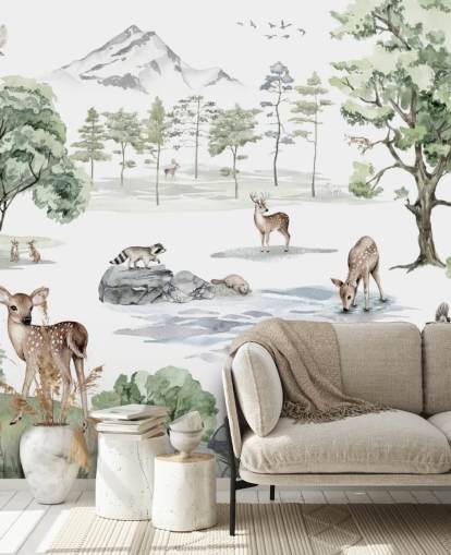 adorable forest animals nursery wallpaper