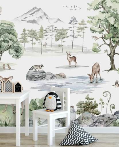 adorável papel de parede de viveiro de animais da floresta