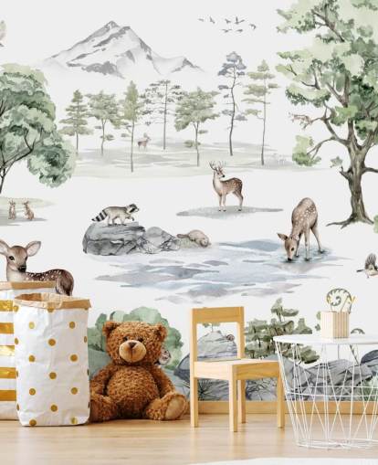 adorável papel de parede de viveiro de animais da floresta