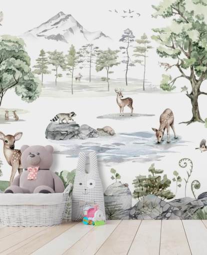 adorável papel de parede de viveiro de animais da floresta