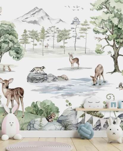schattig behang voor de kinderkamer van bosdieren