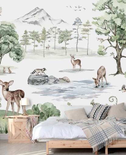 adorable forest animals nursery wallpaper