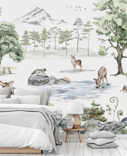 adorable fondo de pantalla de guardería de animales del bosque