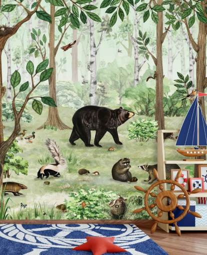 skogsdjur i en skog tapet