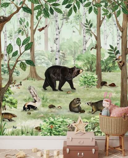 animali del bosco in una carta da parati forestale