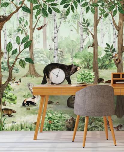 woodland animals in a forest wallpaper woodland animals in a forest wallpaper