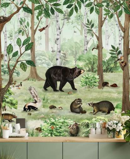 woodland animals in a forest wallpaper woodland animals in a forest wallpaper