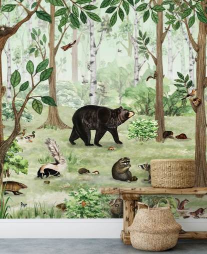 woodland animals in a forest wallpaper woodland animals in a forest wallpaper