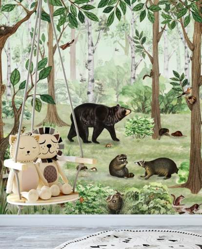animali del bosco in una carta da parati forestale