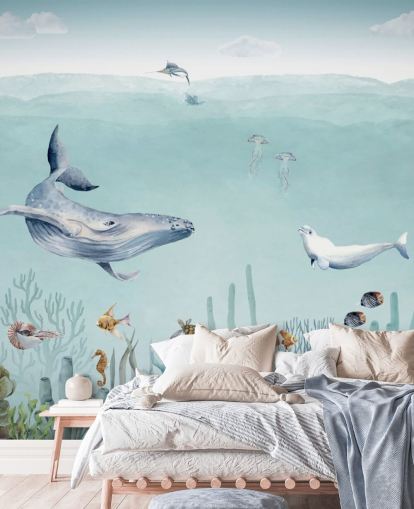 whale, fish and ocean wallpaper for kids bedroom