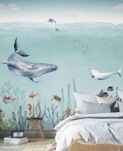 whale, fish and ocean wallpaper)