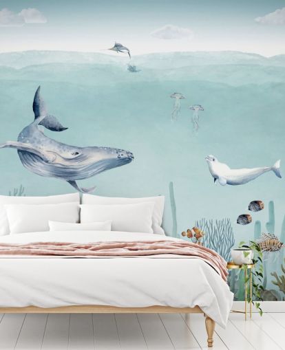 whale, fish and ocean wallpaper)