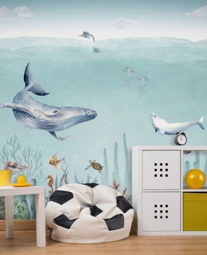(papier peint baleine, poisson et océan) (papier peint baleine, poisson et océan)