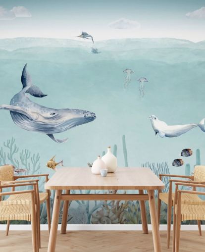 whale, fish and ocean wallpaper for kids bedroom