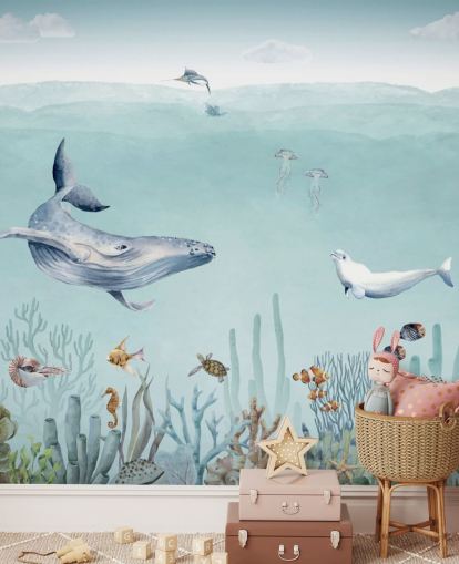 whale, fish and ocean wallpaper)