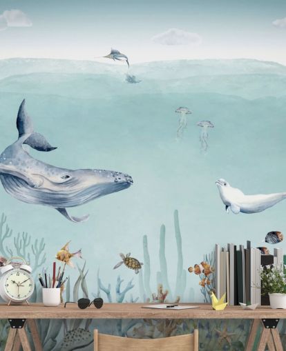 whale, fish and ocean wallpaper)