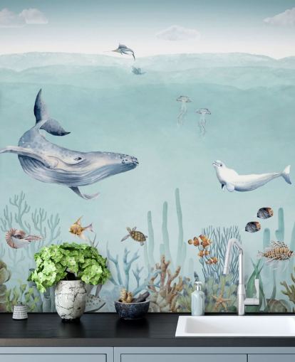 whale, fish and ocean wallpaper for kids bedroom
